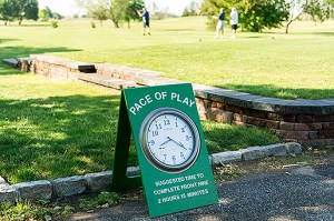 Clocks are placed in stratigic locations to remind players about Pace of Play at Marine Park Golf Course, Monday, June 2, 2014 in Brooklyn, NY. (Copyright USGA/Matt Rainey)